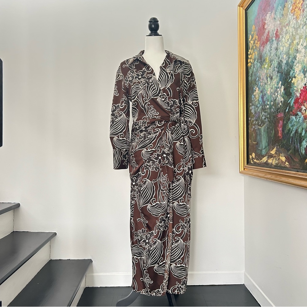 Brown & Black Silky Maxi Wrap Dress / Size S *